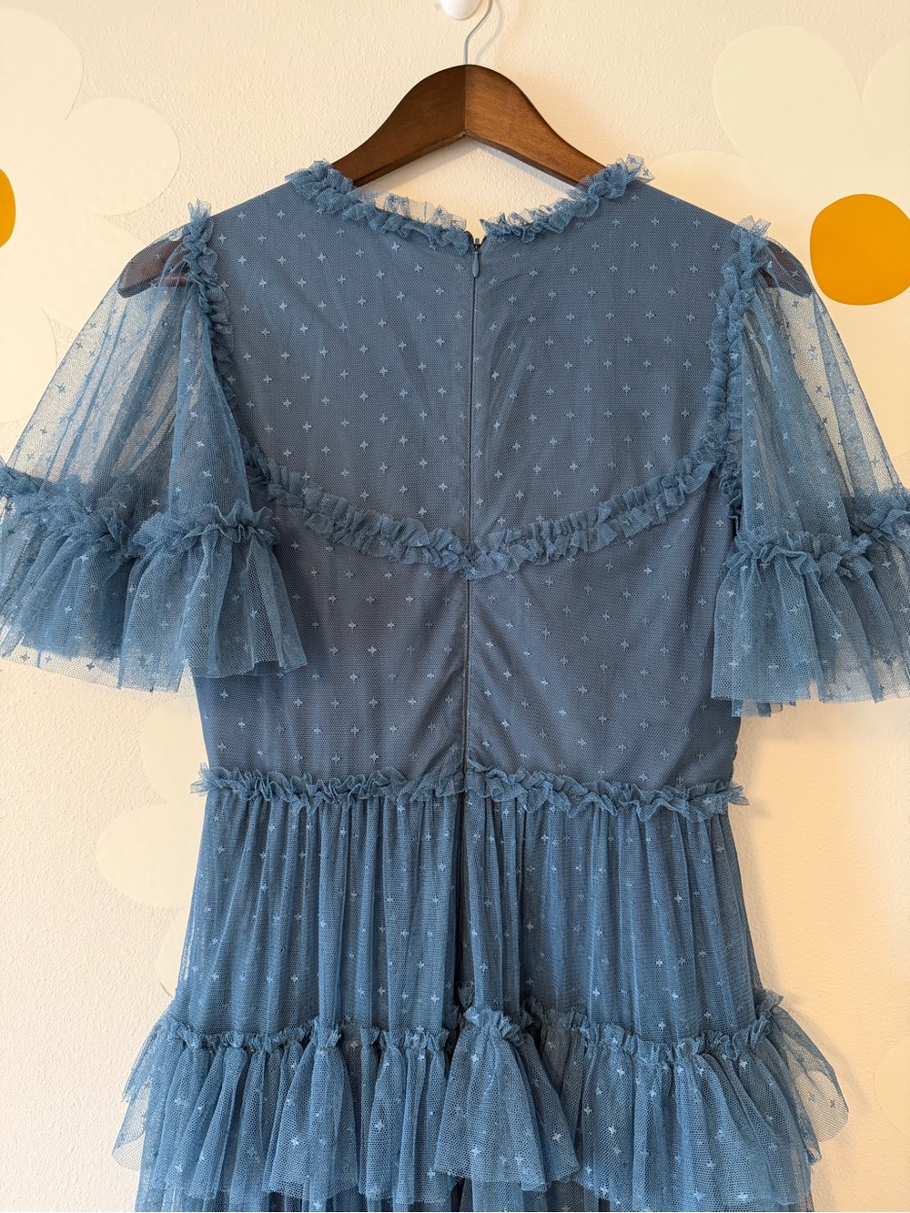 Ivy City Co Slate Blue Whimsical Ruffled Tulle Midi Formal Dress - Picture 8 of 14